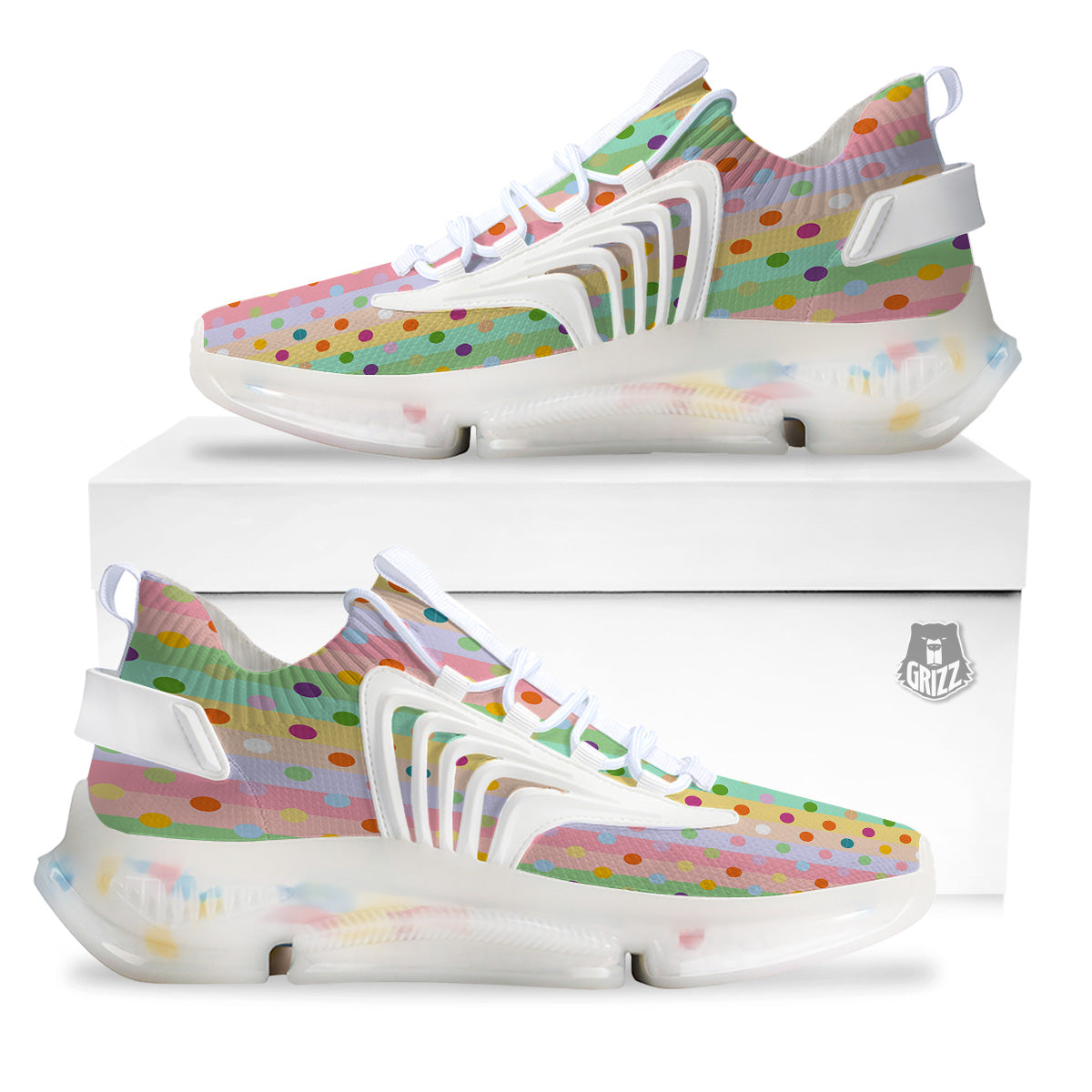 Pastel Polka Dots Print Pattern White Gym Shoes-grizzshop