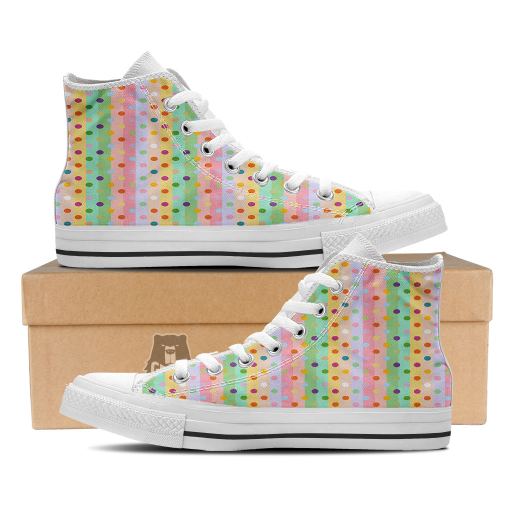 Pastel Polka Dots Print Pattern White High Top Shoes-grizzshop