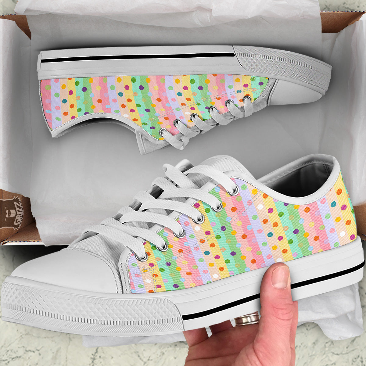 Pastel Polka Dots Print Pattern White Low Top Shoes-grizzshop