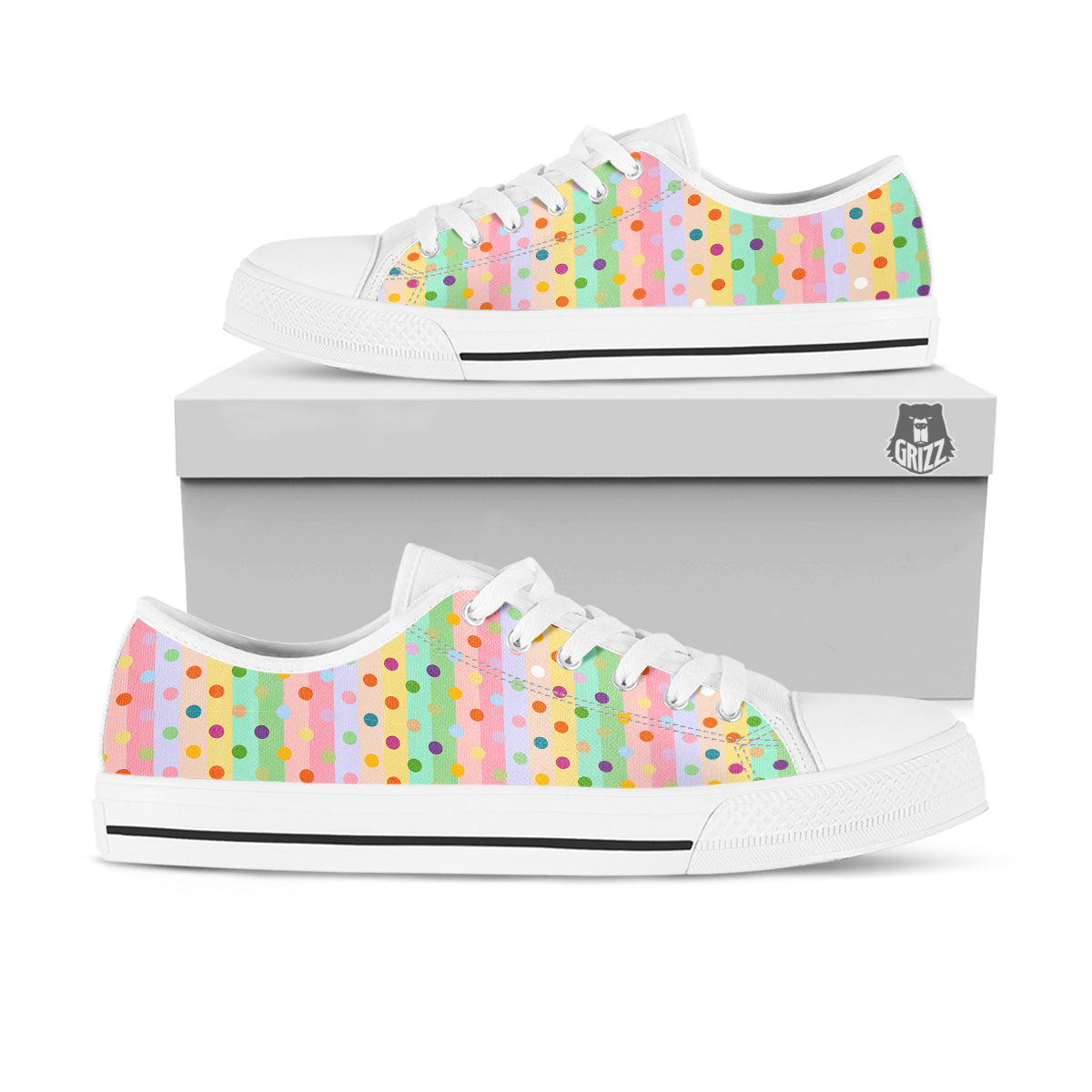 Pastel Polka Dots Print Pattern White Low Top Shoes-grizzshop