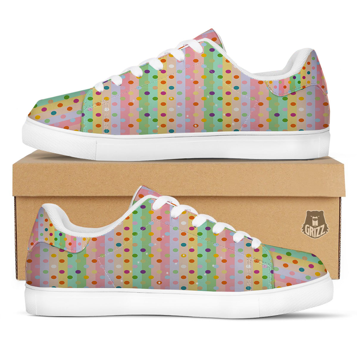 Pastel Polka Dots Print Pattern White Low Top Sneakers-grizzshop