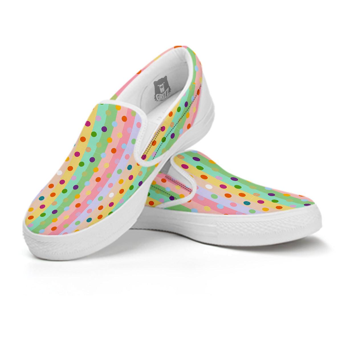 Pastel Polka Dots Print Pattern White Slip On Shoes-grizzshop
