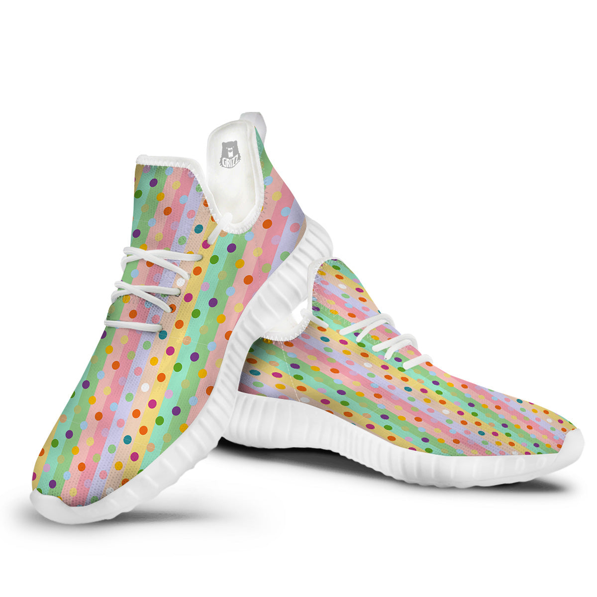 Pastel Polka Dots Print Pattern White Walking Shoes-grizzshop