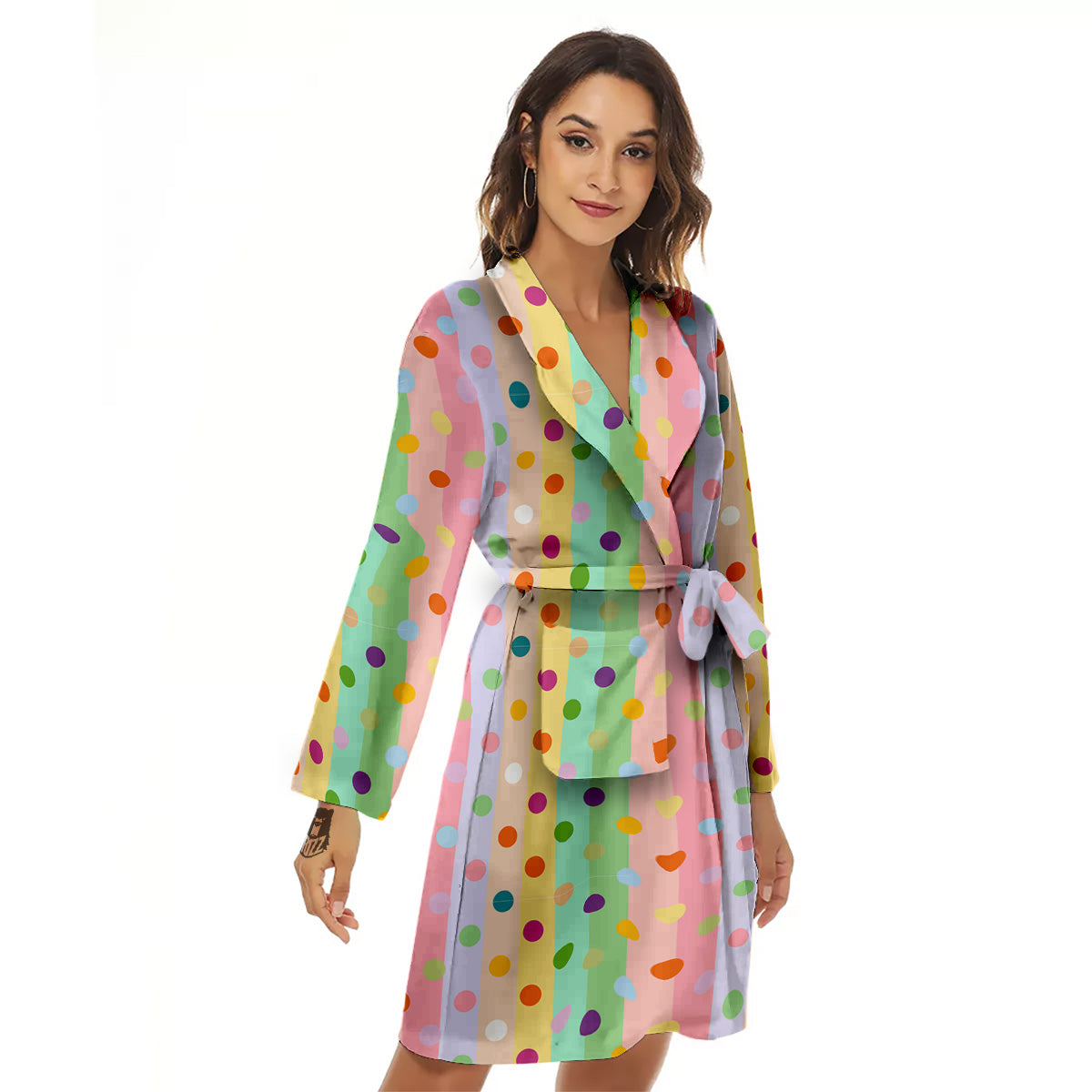 Pastel Polka Dots Print Pattern Women's Robe-grizzshop