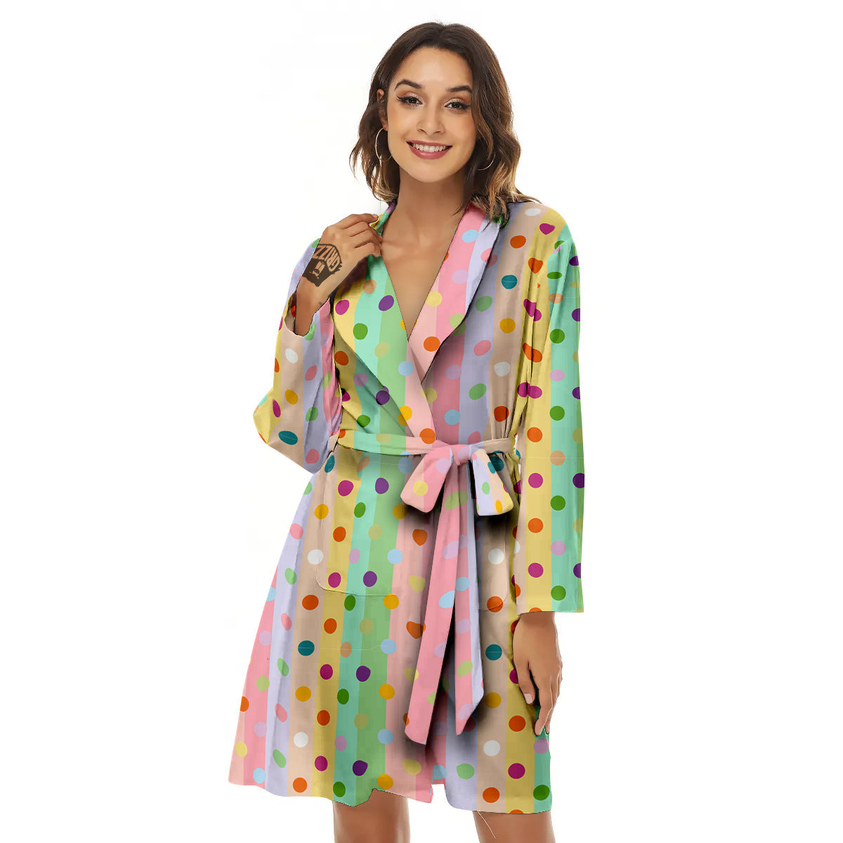 Pastel Polka Dots Print Pattern Women's Robe-grizzshop
