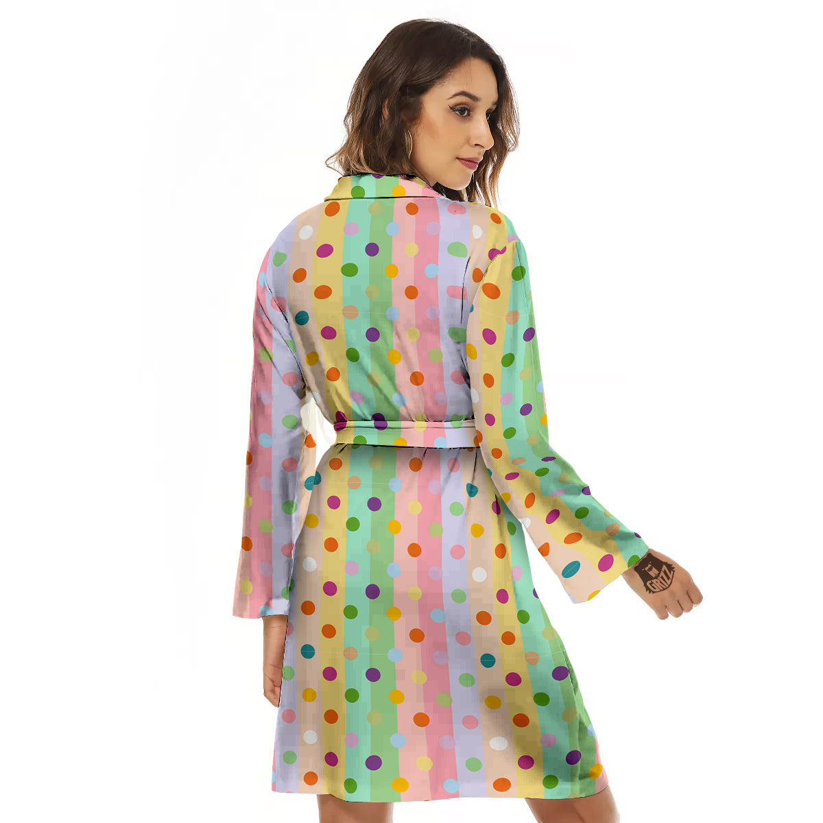 Pastel Polka Dots Print Pattern Women's Robe-grizzshop