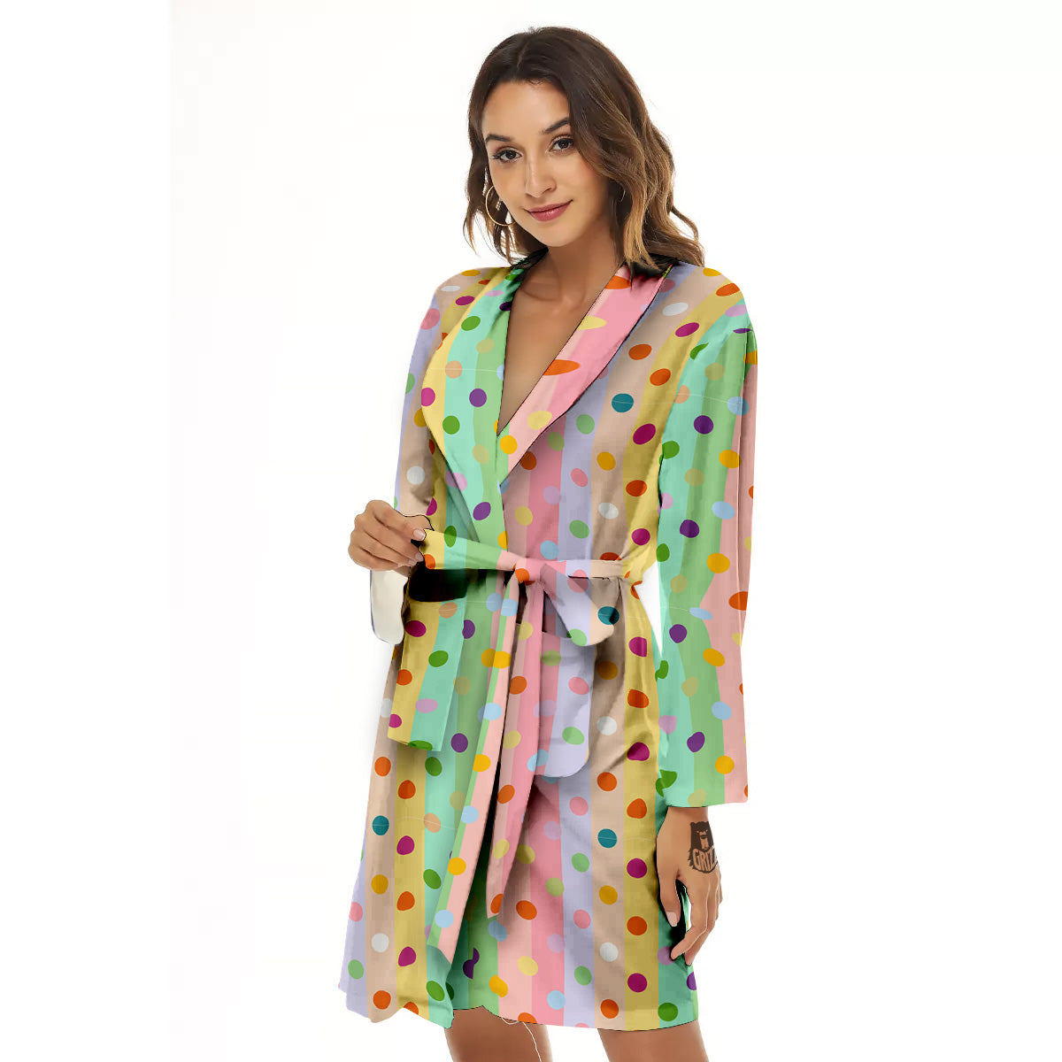 Pastel Polka Dots Print Pattern Women's Robe-grizzshop