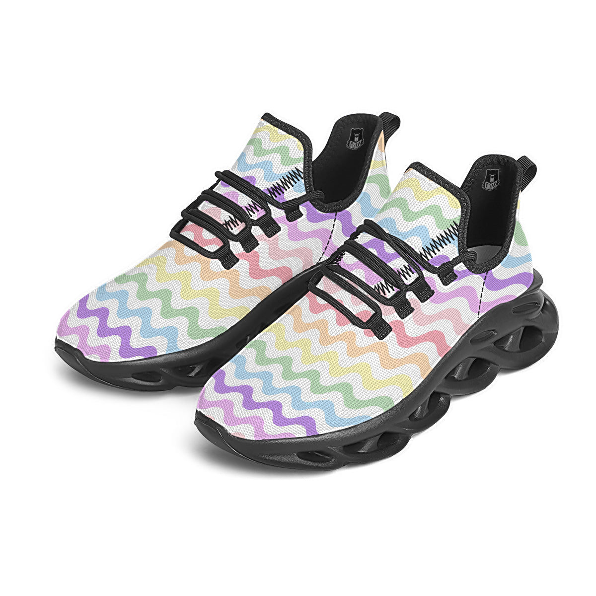 Pastel Wave Striped Print Black Running Shoes-grizzshop