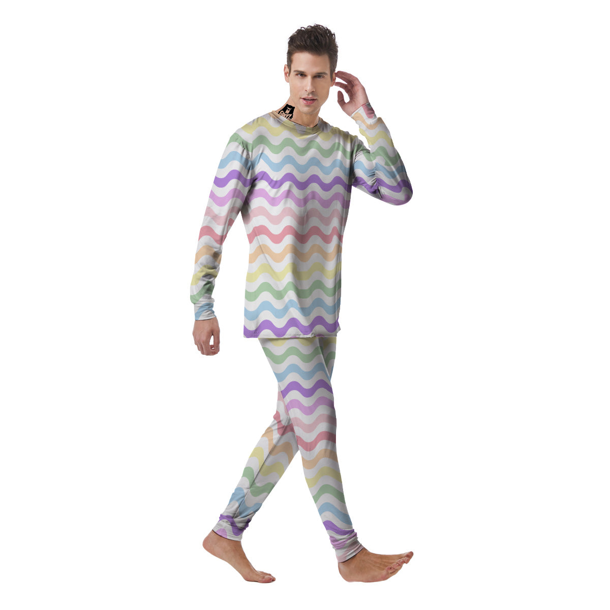 Pastel Wave Striped Print Men's Pajamas-grizzshop