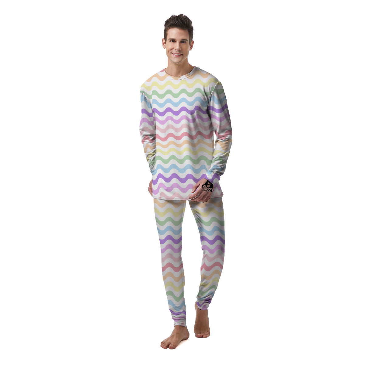 Pastel Wave Striped Print Men's Pajamas-grizzshop