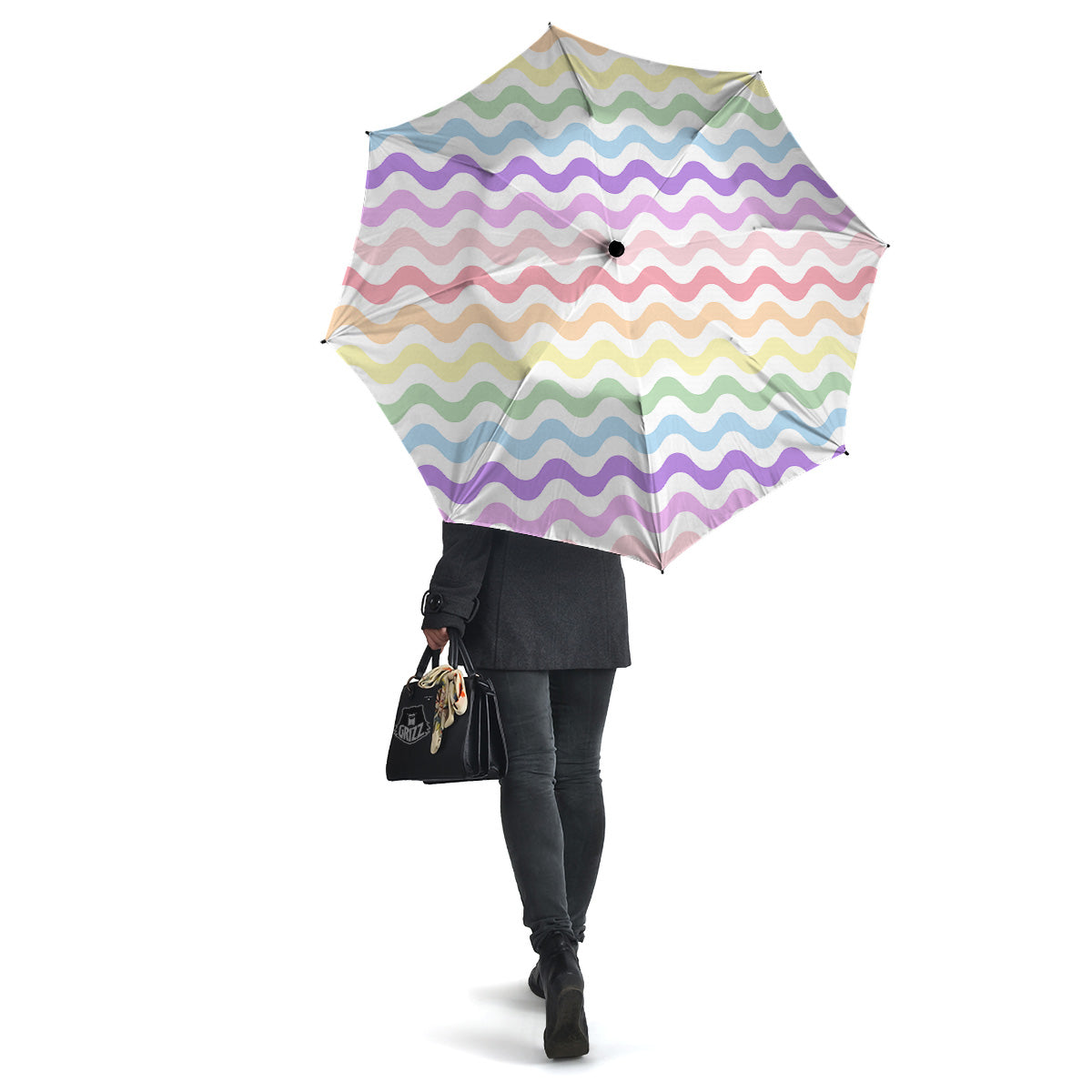 Pastel Wave Striped Print Umbrella-grizzshop