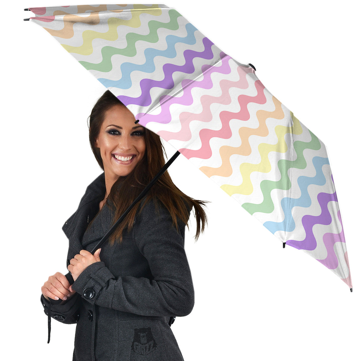 Pastel Wave Striped Print Umbrella-grizzshop