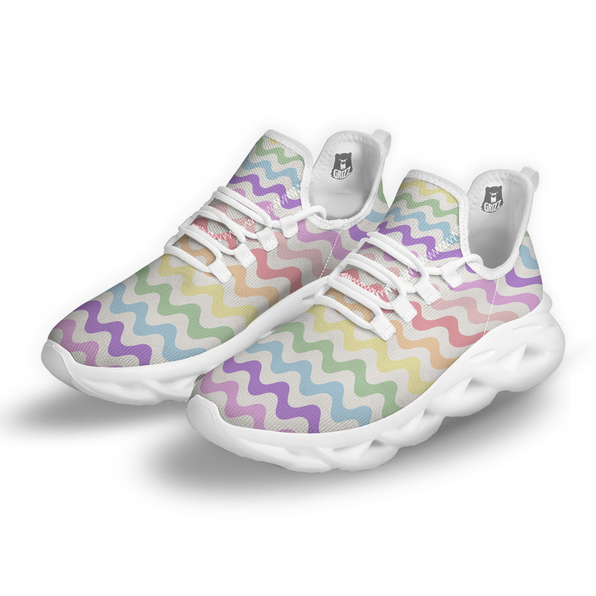 Pastel Wave Striped Print White Running Shoes-grizzshop