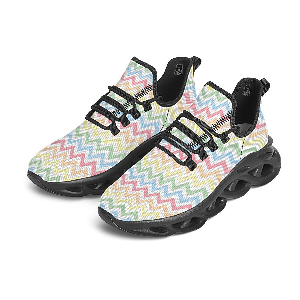 Pastel Zigzag Print Pattern Black Running Shoes-grizzshop