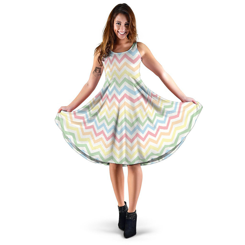 Pastel Zigzag Print Pattern Dress-grizzshop