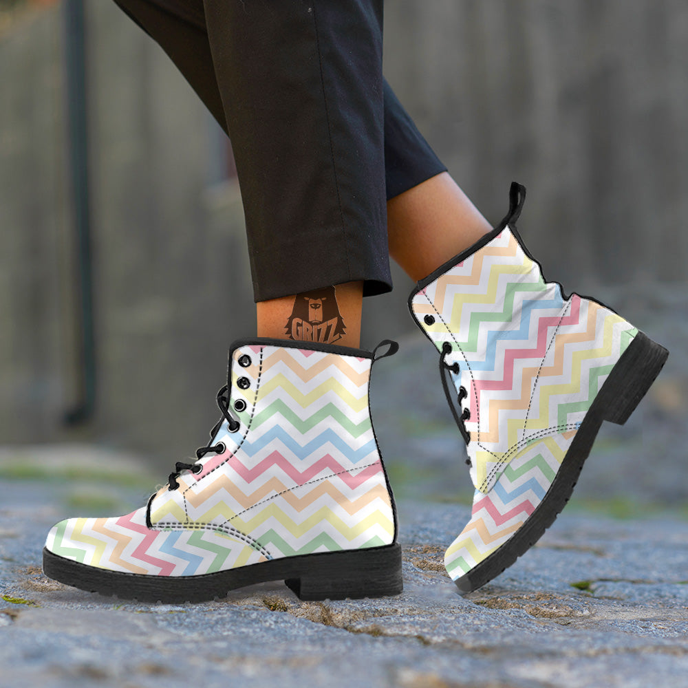 Pastel Zigzag Print Pattern Leather Boots-grizzshop