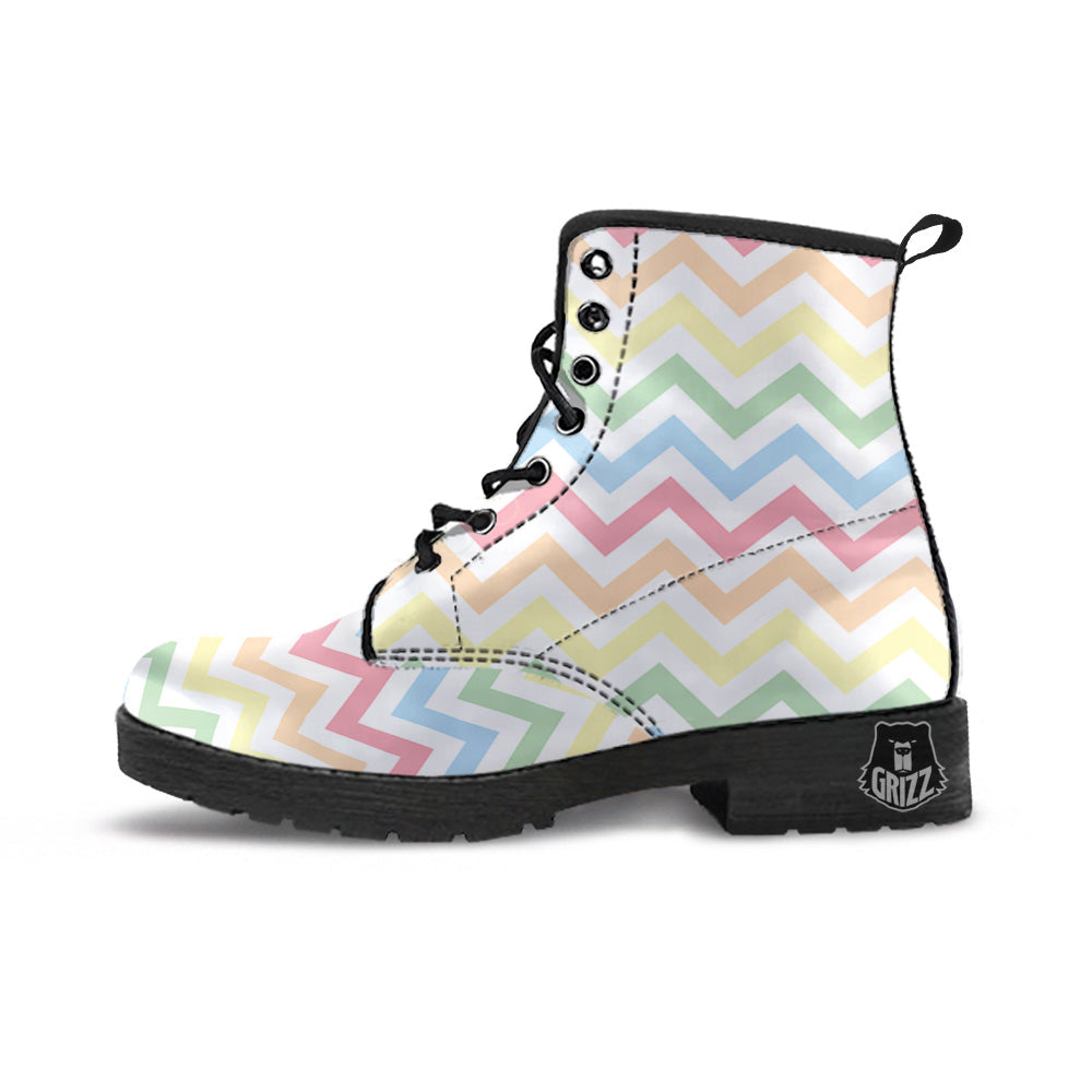 Pastel Zigzag Print Pattern Leather Boots-grizzshop