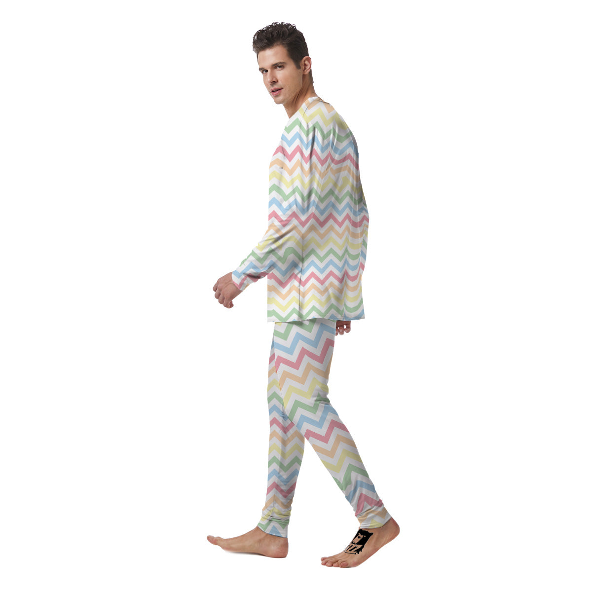 Pastel Zigzag Print Pattern Men's Pajamas-grizzshop