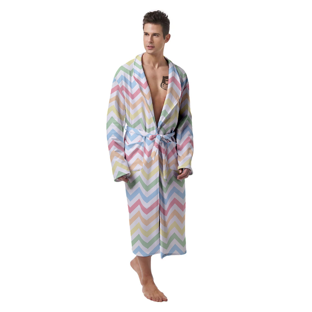 Pastel Zigzag Print Pattern Men's Robe-grizzshop