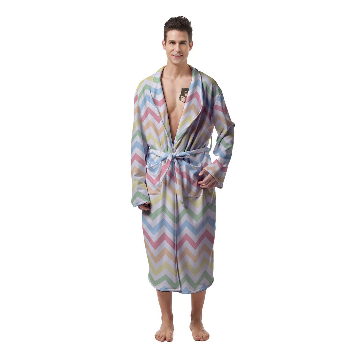 Pastel Zigzag Print Pattern Men's Robe-grizzshop
