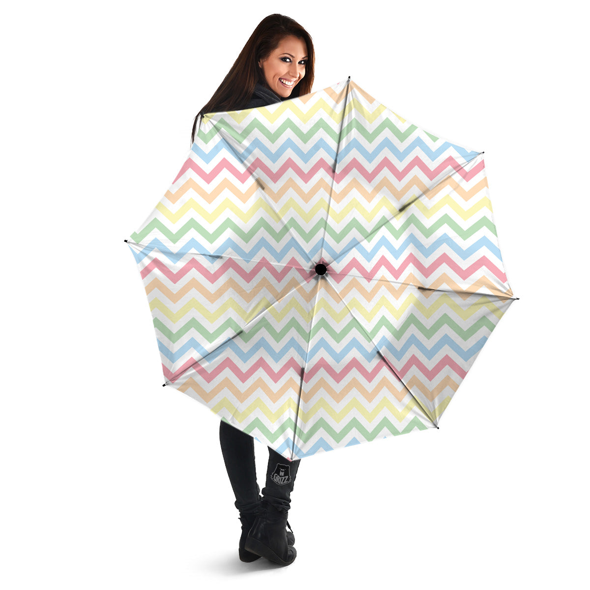 Pastel Zigzag Print Pattern Umbrella-grizzshop