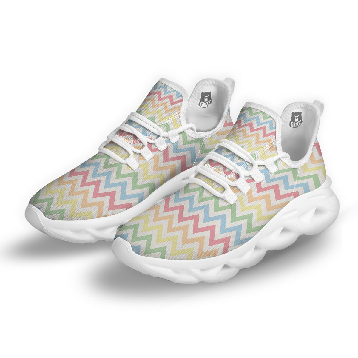 Pastel Zigzag Print Pattern White Running Shoes-grizzshop