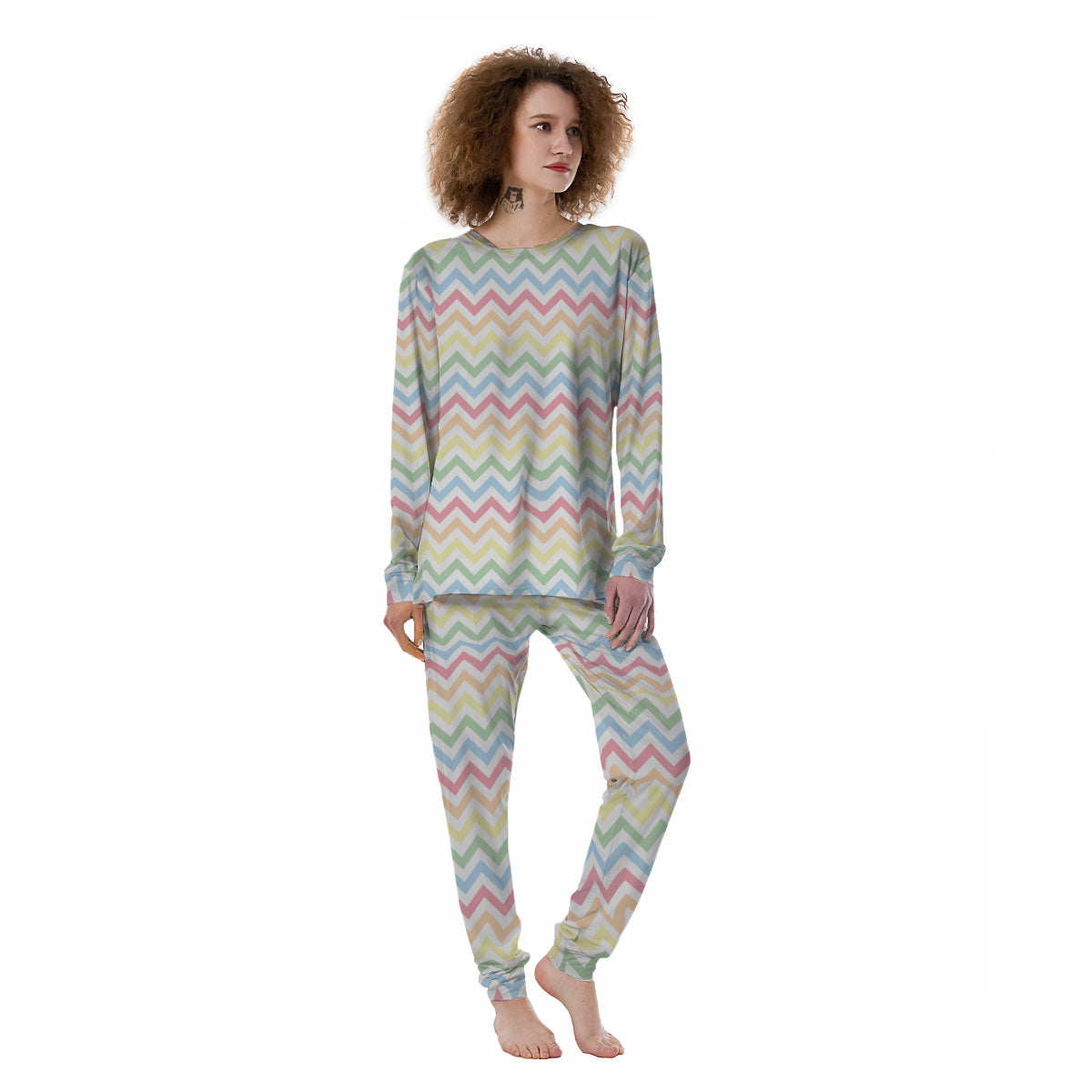 Pastel Zigzag Print Pattern Women's Pajamas-grizzshop