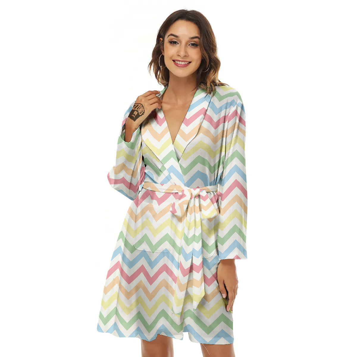Pastel Zigzag Print Pattern Women's Robe-grizzshop