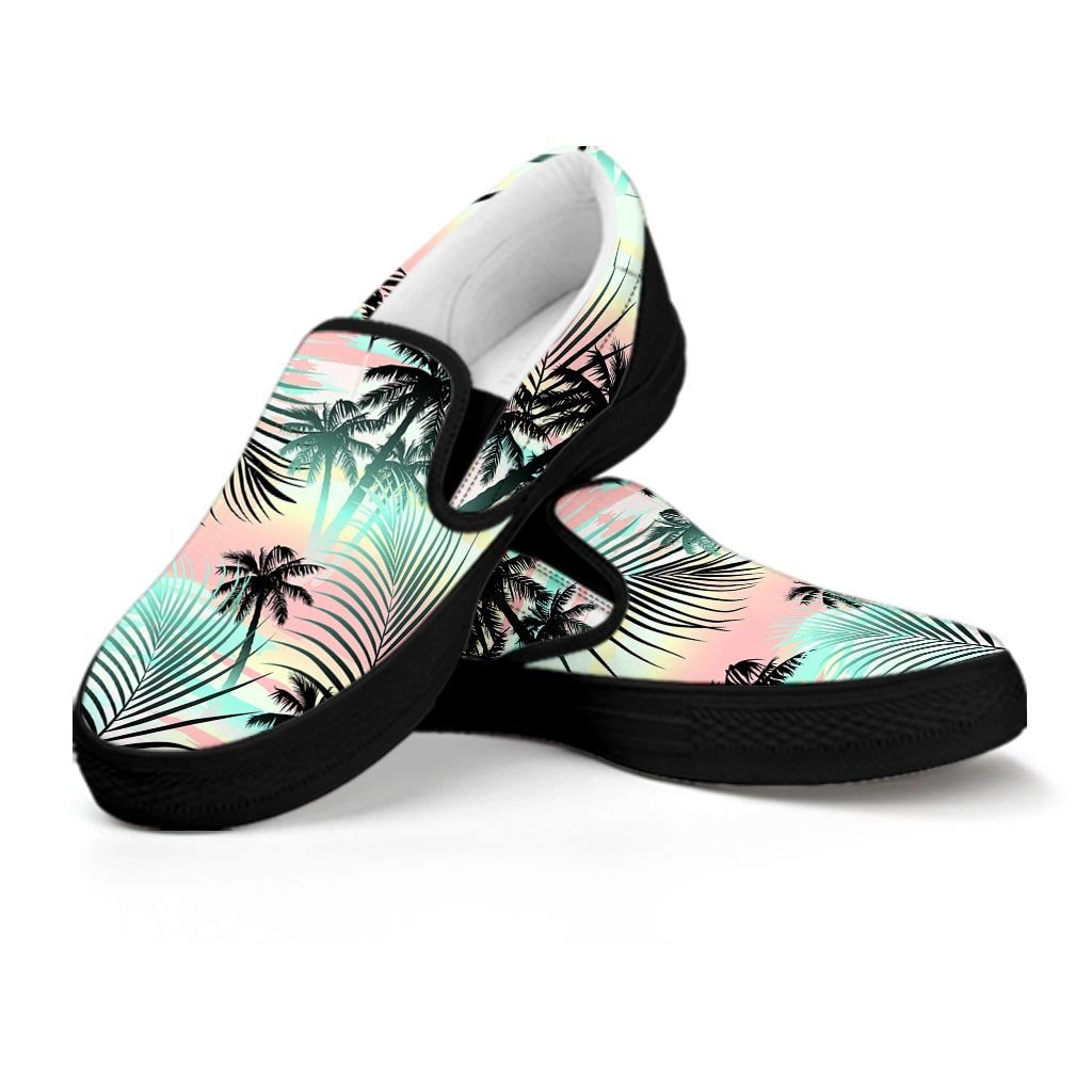 Pastel Palm Tree Hawaiian Print Men's Slip On Sneakers-grizzshop
