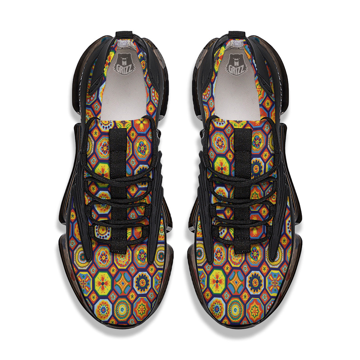 Patchwork Abstract Floral Colorful Print Pattern Black Gym Shoes-grizzshop