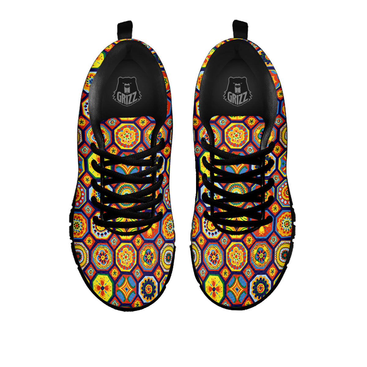 Patchwork Abstract Floral Colorful Print Pattern Black Sneaker-grizzshop