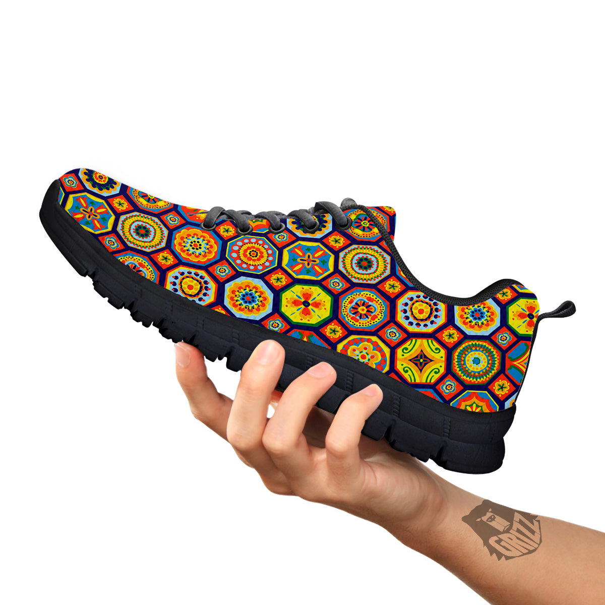 Patchwork Abstract Floral Colorful Print Pattern Black Sneaker-grizzshop