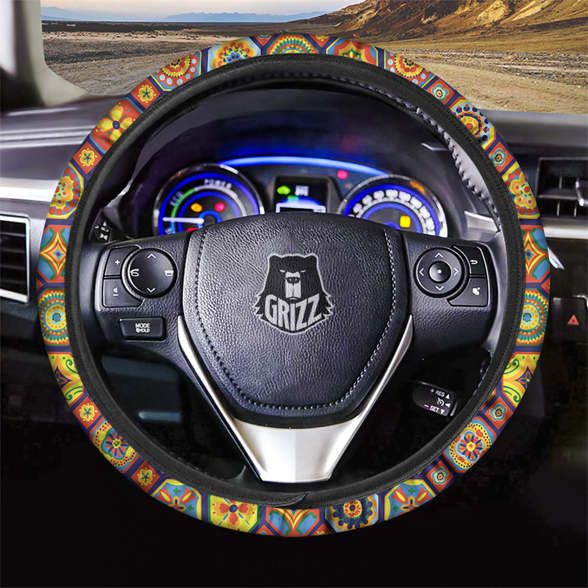Patchwork Abstract Floral Colorful Print Pattern Car Steering Wheel Cover-grizzshop