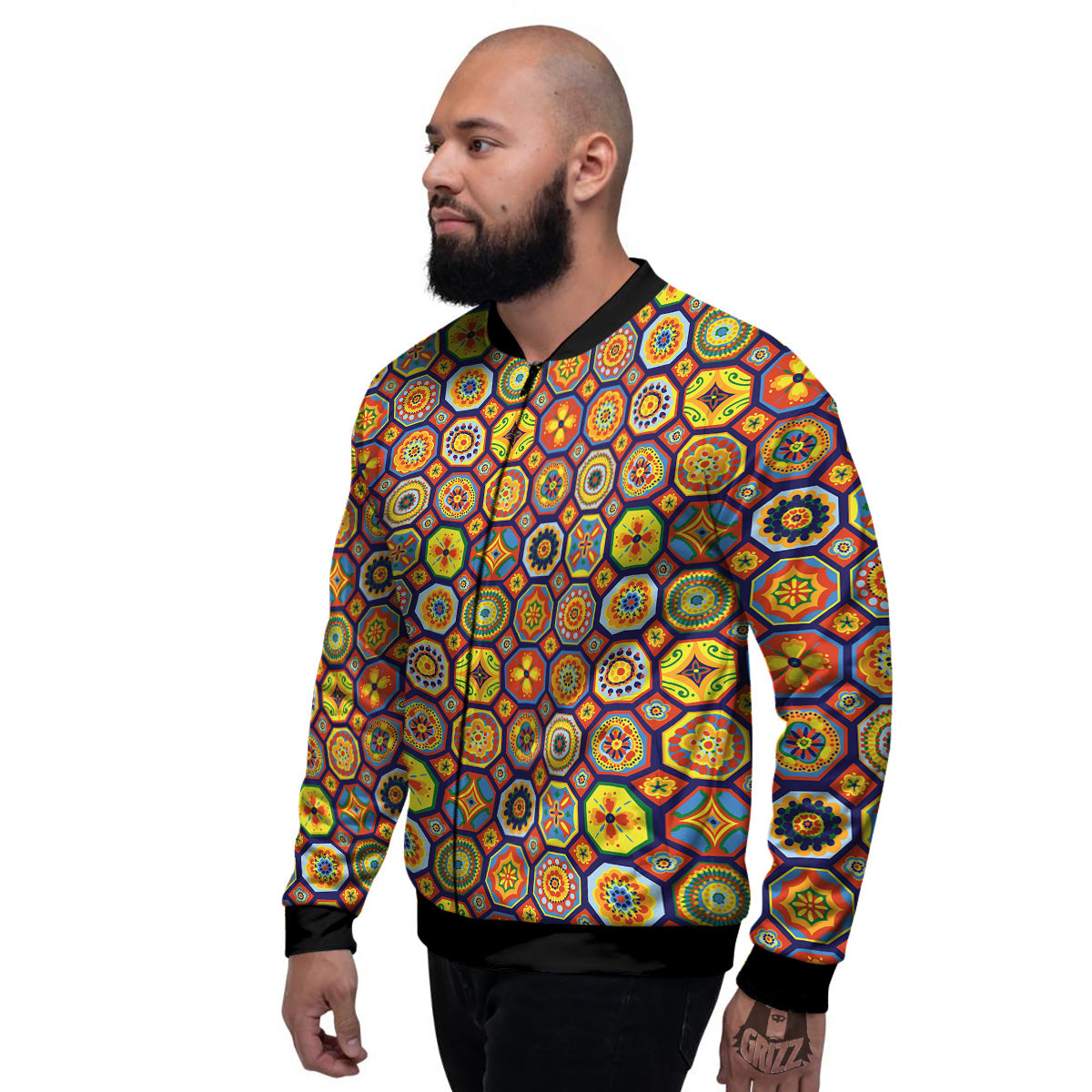 Patchwork Abstract Floral Colorful Print Pattern Men's Bomber Jacket-grizzshop