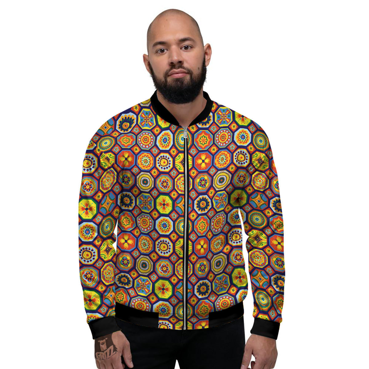 Patchwork Abstract Floral Colorful Print Pattern Men's Bomber Jacket-grizzshop