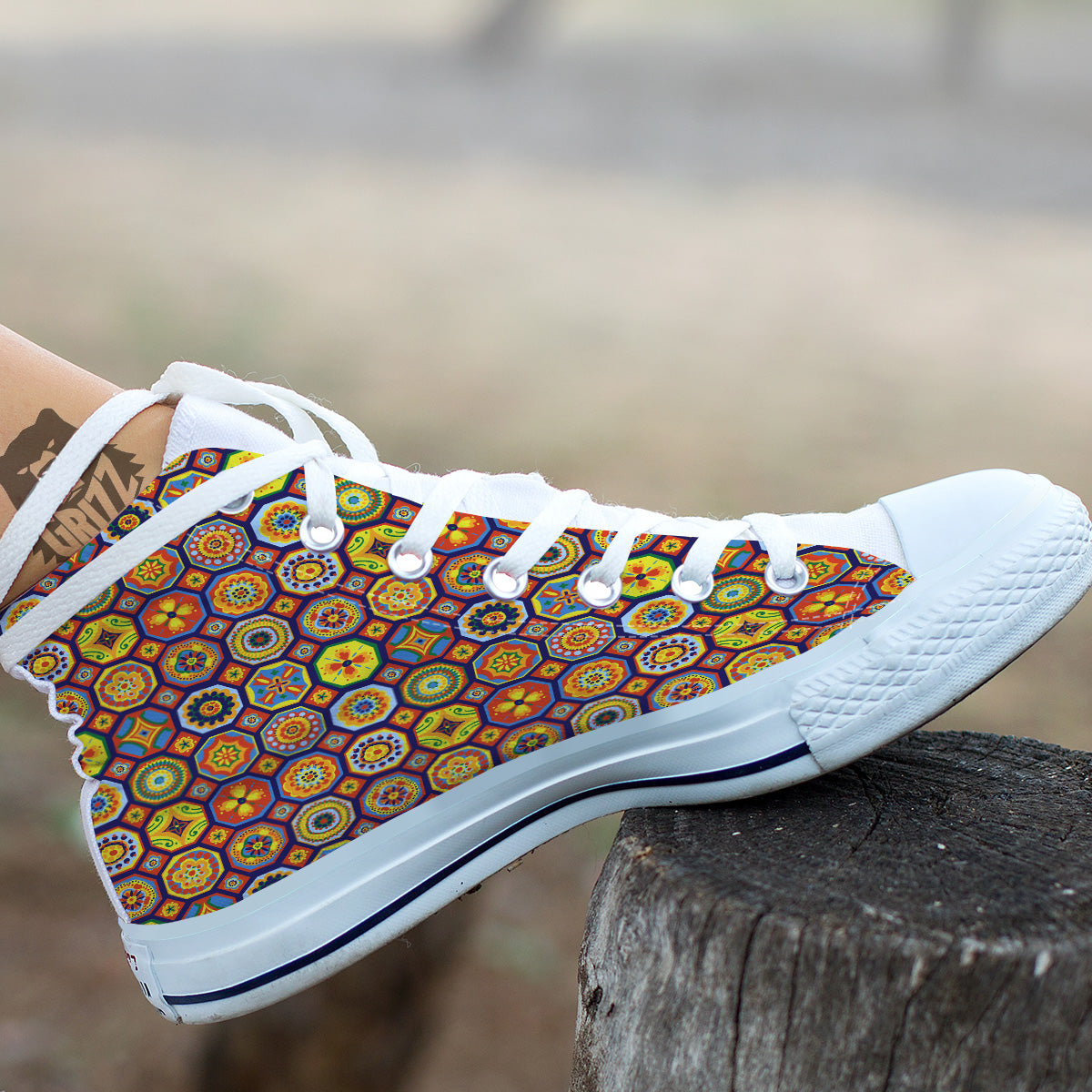Patchwork Abstract Floral Colorful Print Pattern White High Top Shoes-grizzshop