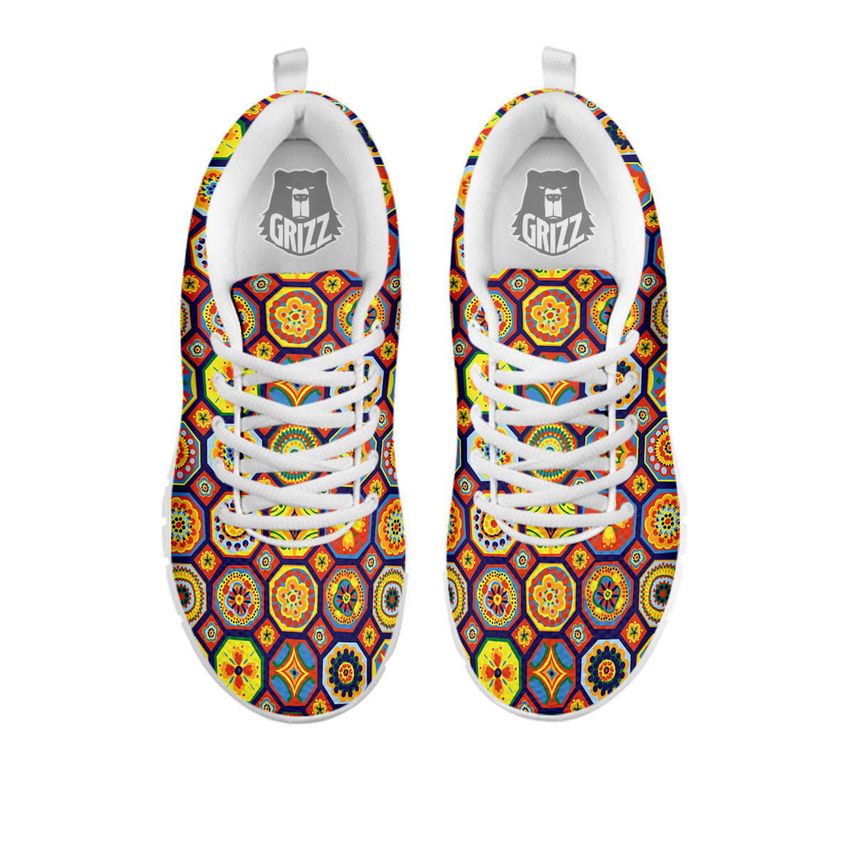 Patchwork Abstract Floral Colorful Print Pattern White Sneaker-grizzshop