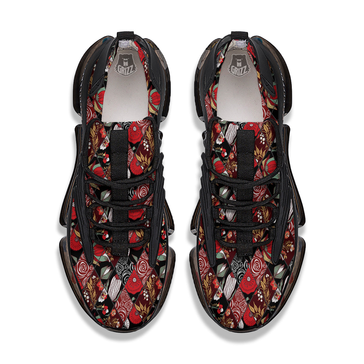 Patchwork Abstract Flower Print Pattern Black Gym Shoes-grizzshop