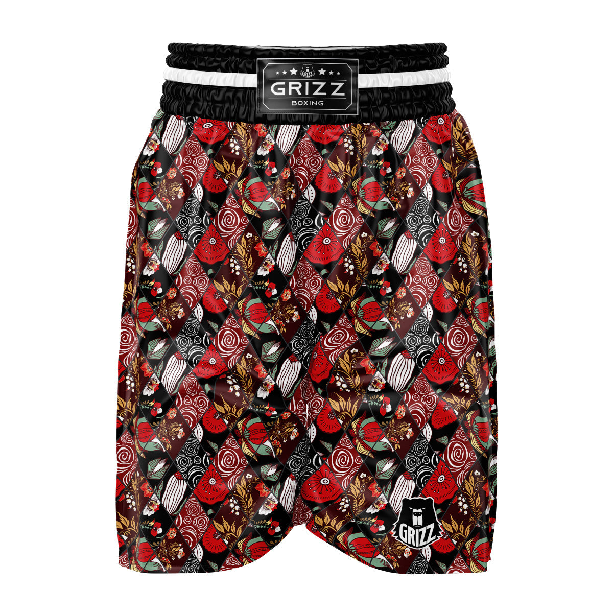 Patchwork Abstract Flower Print Pattern Boxing Shorts-grizzshop