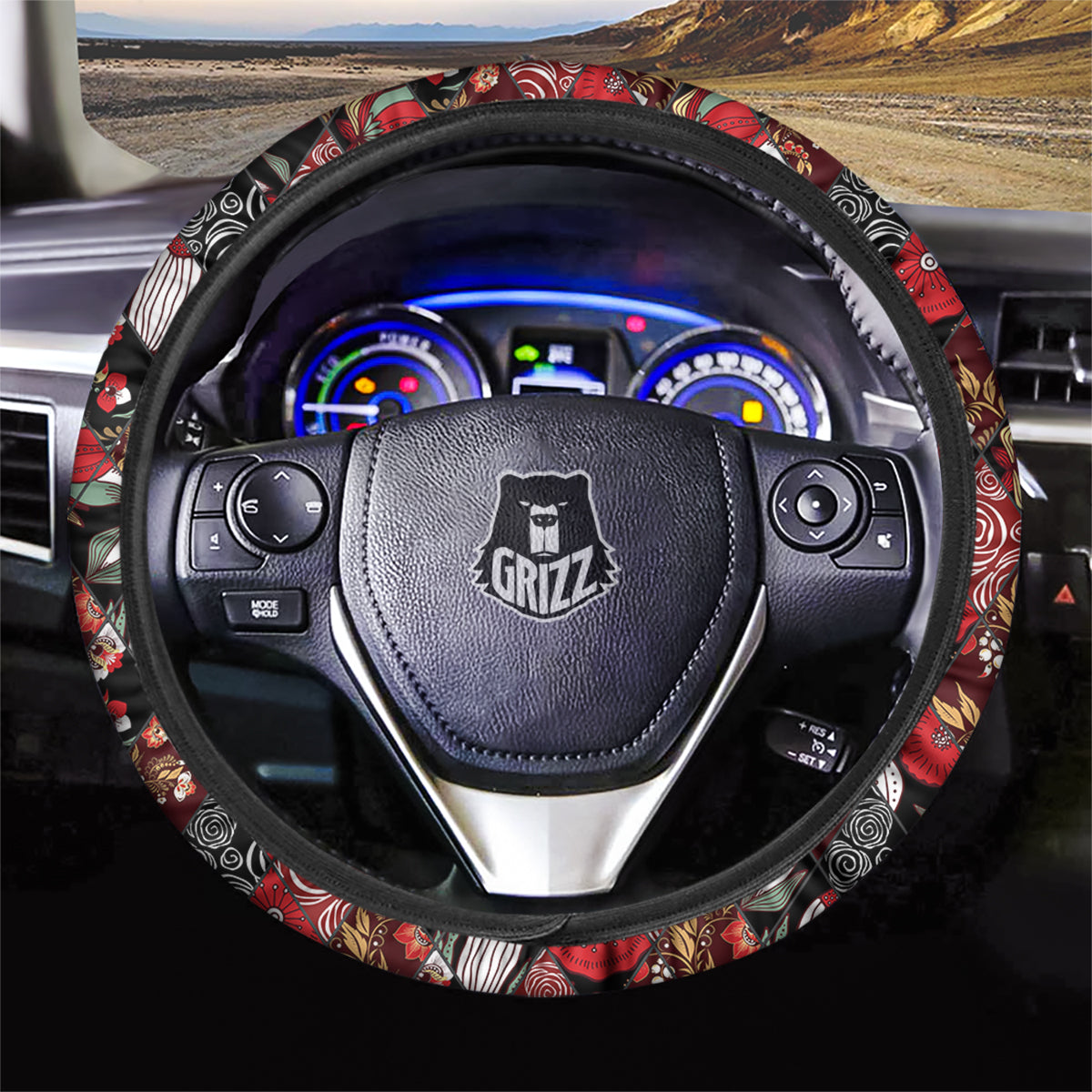 Patchwork Abstract Flower Print Pattern Car Steering Wheel Cover-grizzshop