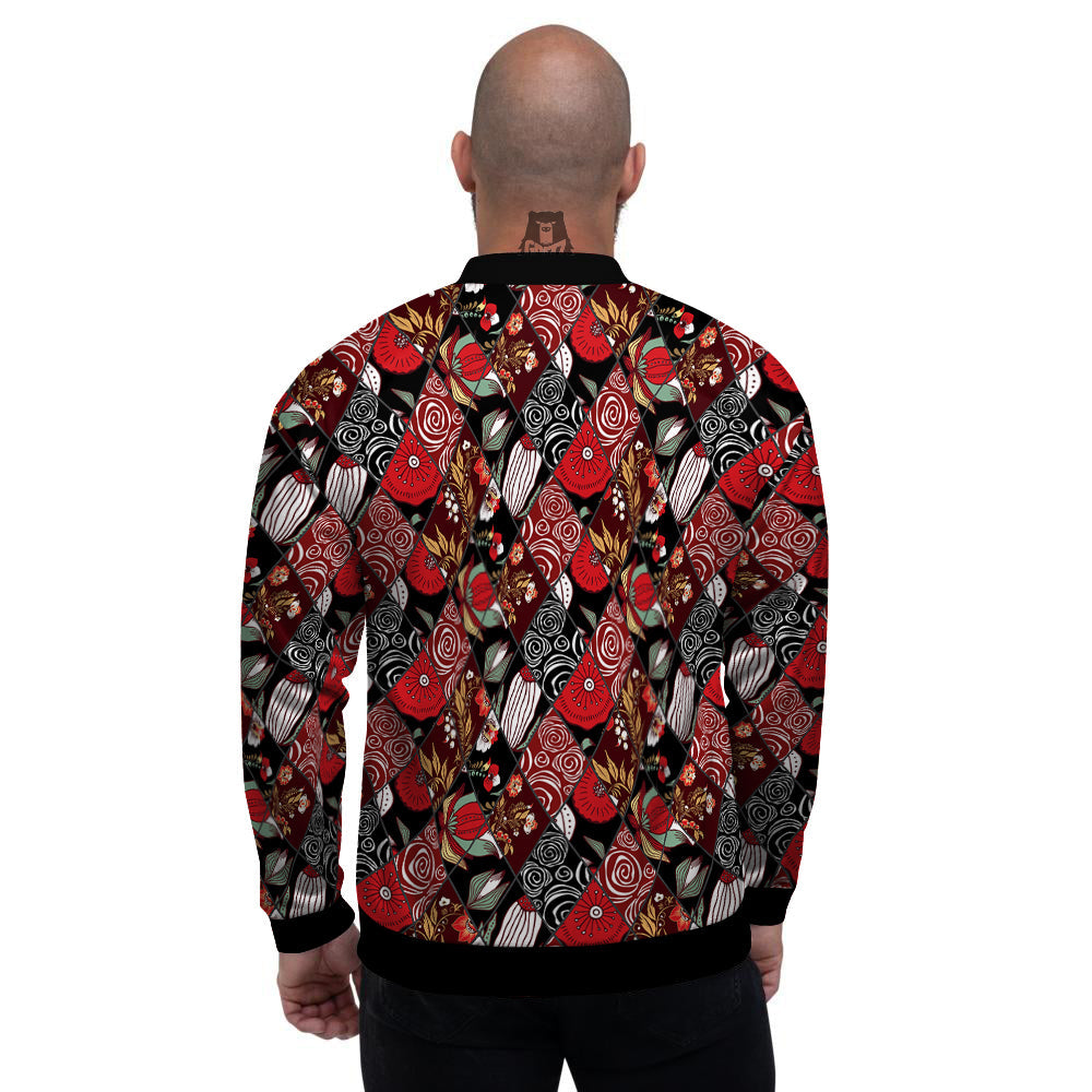 Patchwork Abstract Flower Print Pattern Men's Bomber Jacket-grizzshop