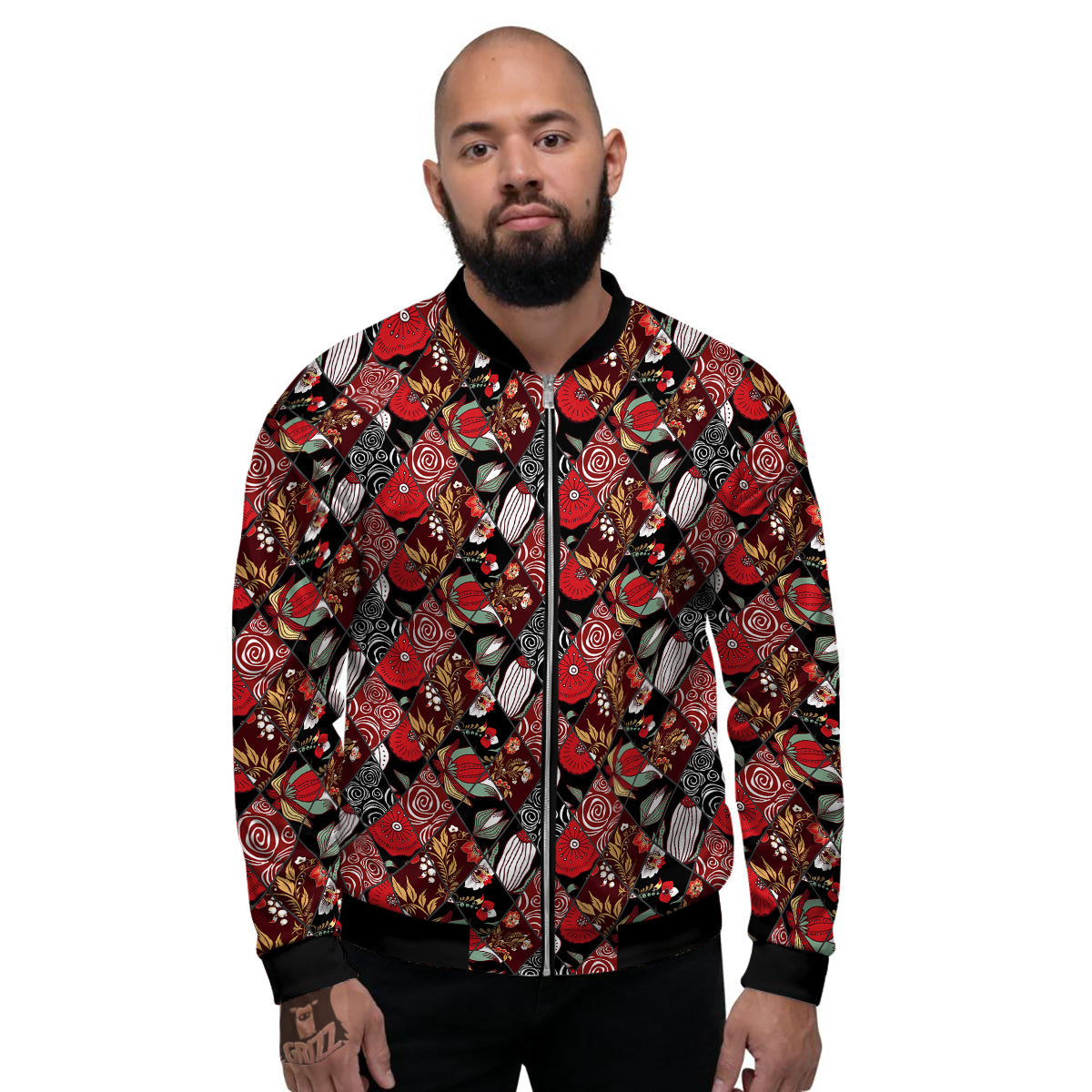 Patchwork Abstract Flower Print Pattern Men's Bomber Jacket-grizzshop