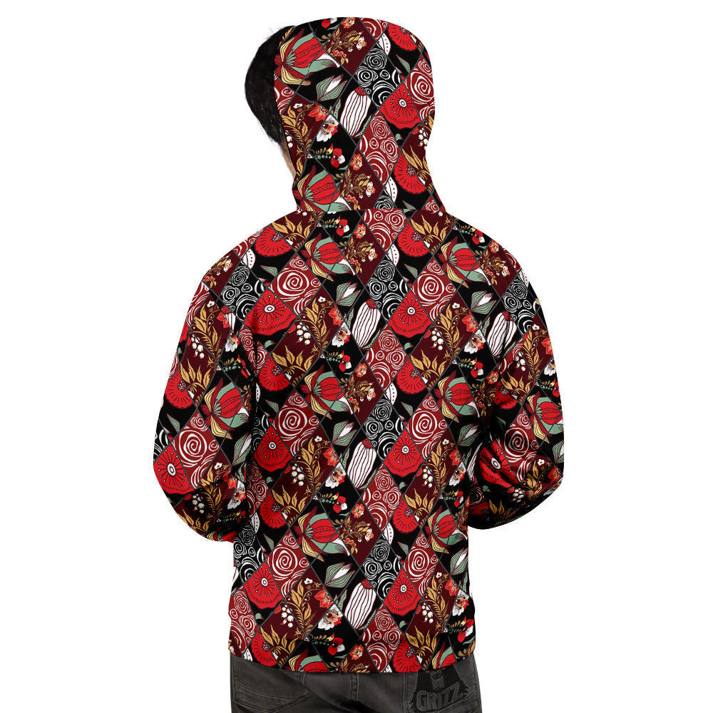 Patchwork Abstract Flower Print Pattern Men's Hoodie-grizzshop