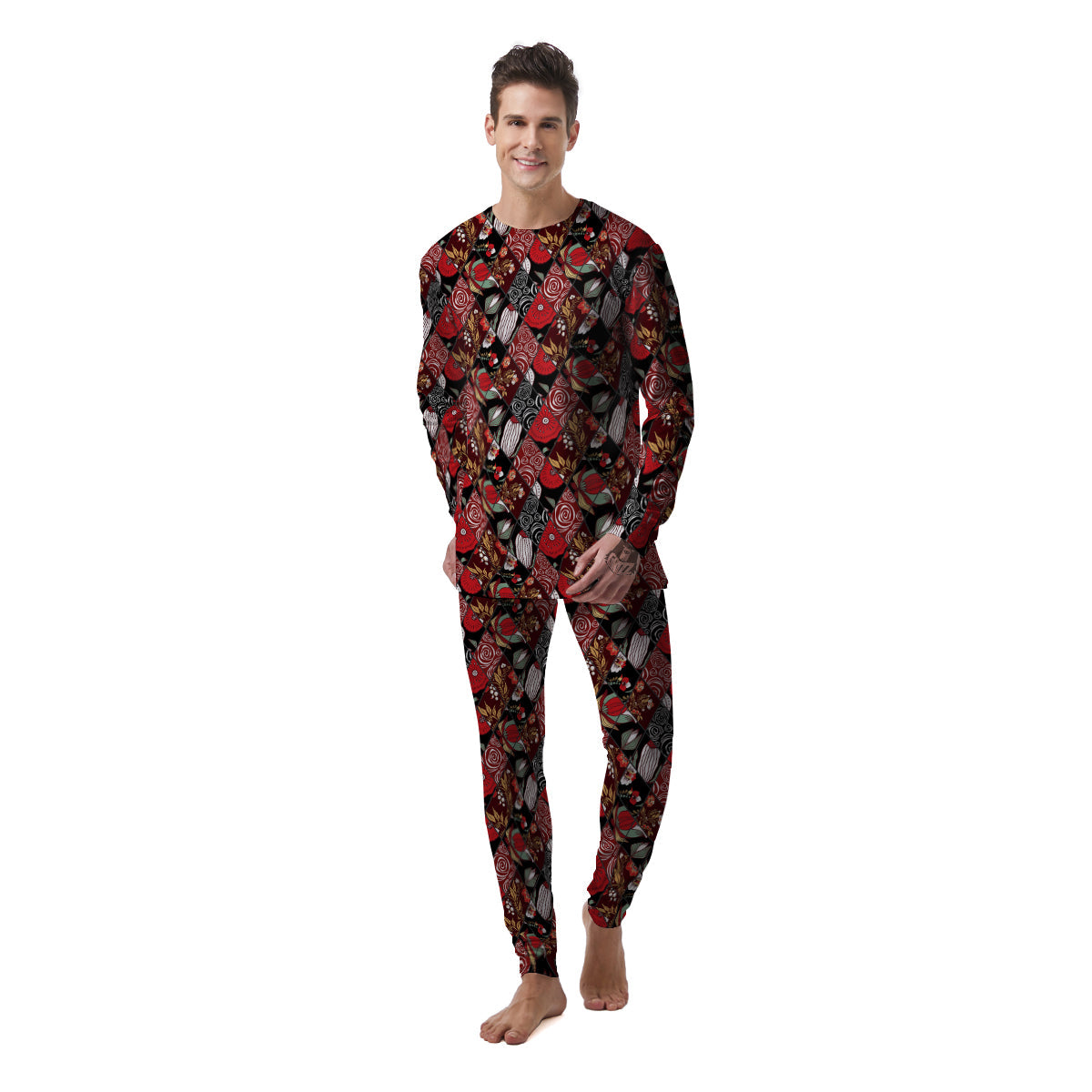 Patchwork Abstract Flower Print Pattern Men's Pajamas-grizzshop