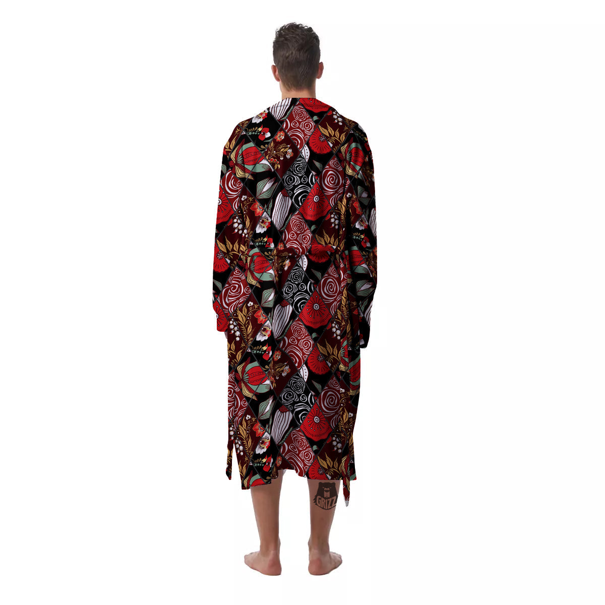 Patchwork Abstract Flower Print Pattern Men's Robe-grizzshop