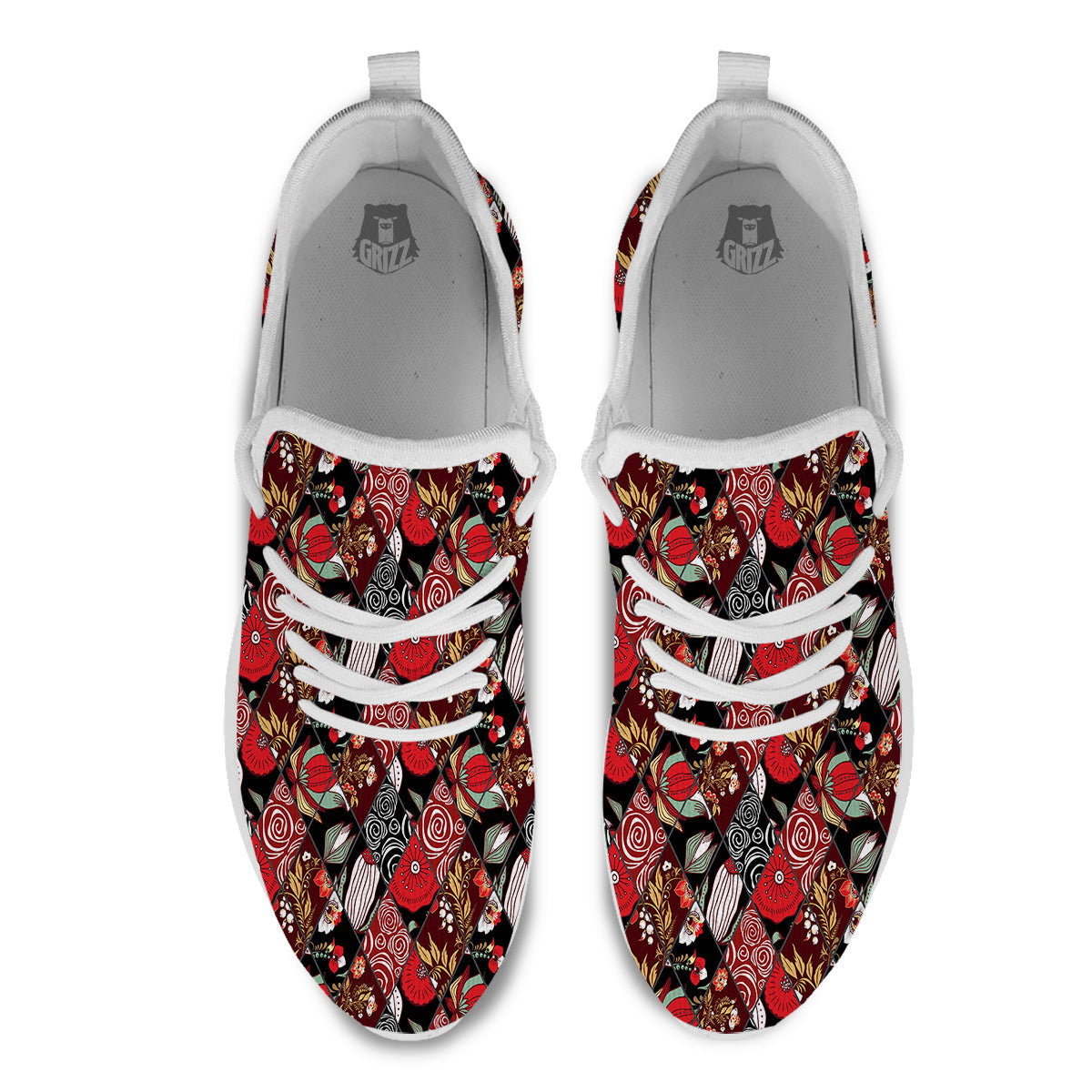 Patchwork Abstract Flower Print Pattern White Athletic Shoes-grizzshop