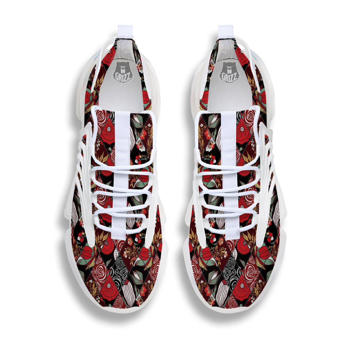 Patchwork Abstract Flower Print Pattern White Gym Shoes-grizzshop