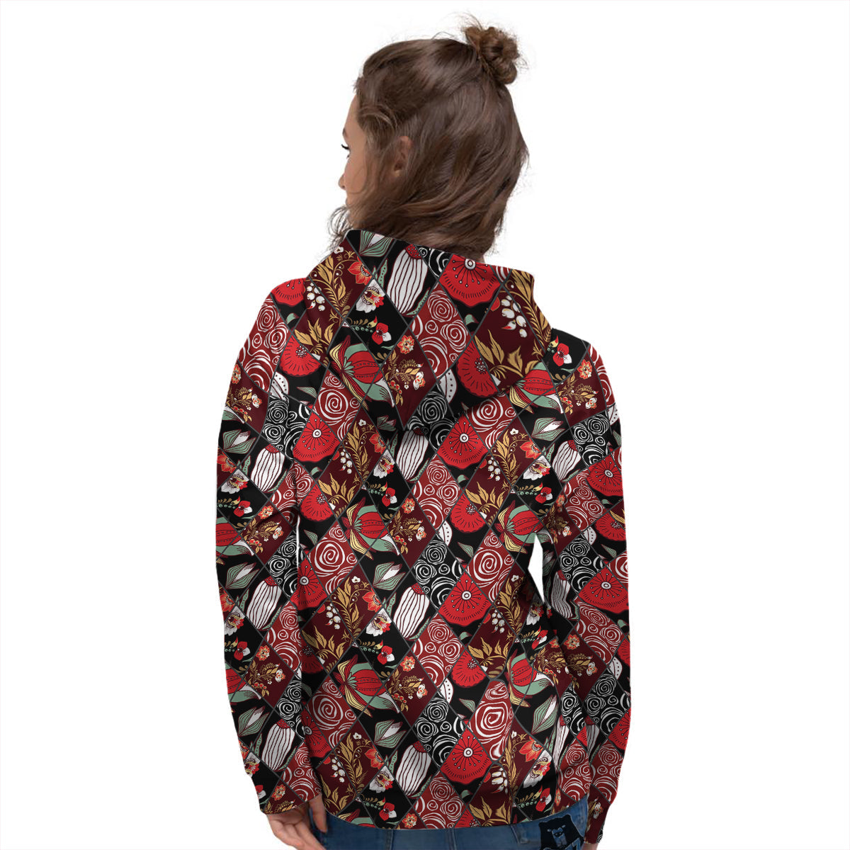 Patchwork Abstract Flower Print Pattern Women's Hoodie-grizzshop