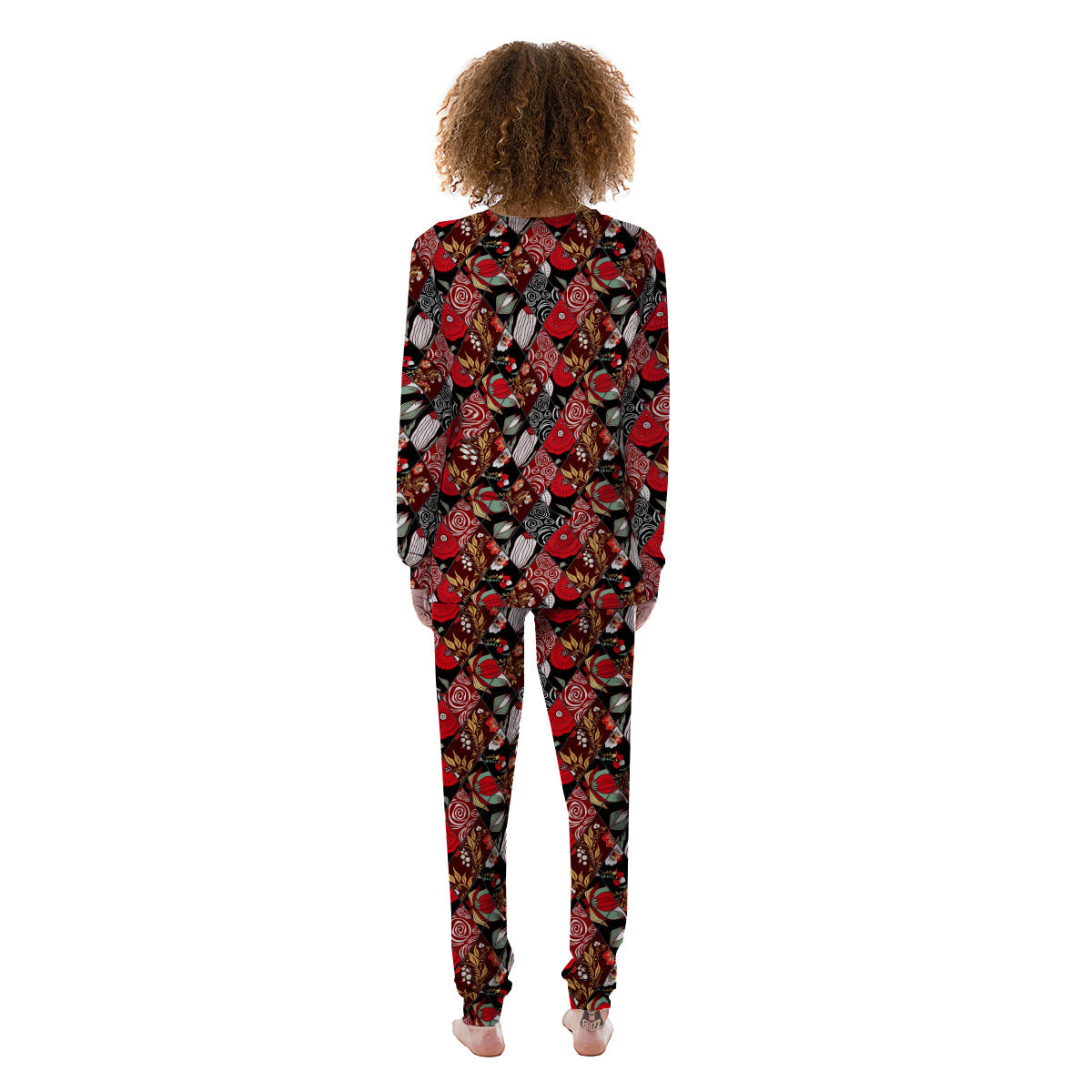 Patchwork Abstract Flower Print Pattern Women's Pajamas-grizzshop