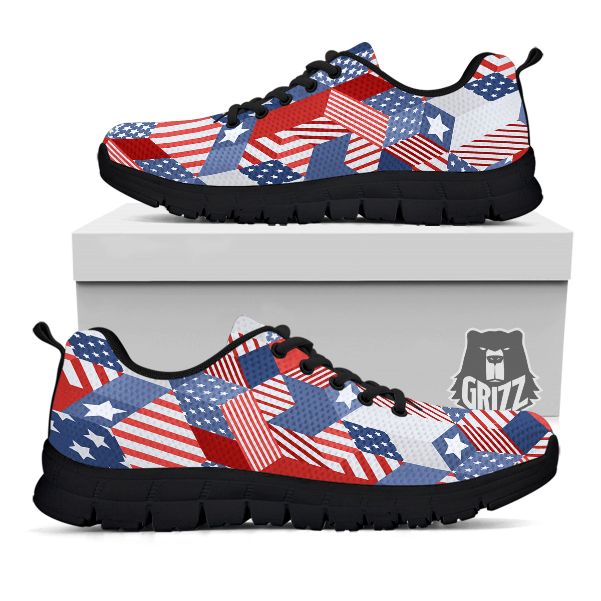 Patchwork American Patriotic Print Black Sneaker-grizzshop